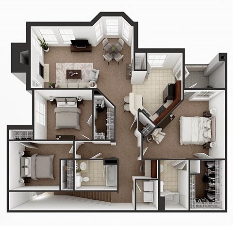 three bedroom apartment floor plan
